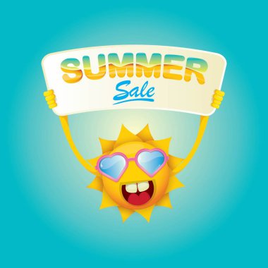 vektör yaz mutlu güneş satışı teklif işareti tutarak