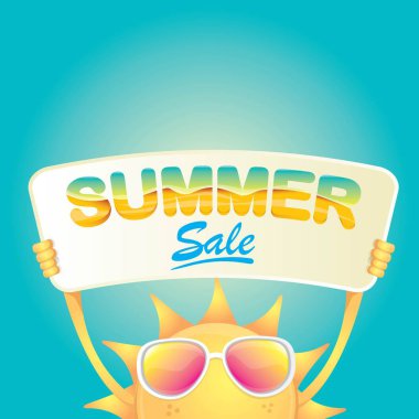 vektör yaz mutlu güneş satışı teklif işareti tutarak