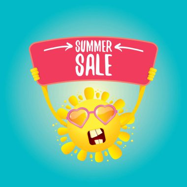 vektör yaz mutlu güneş satışı teklif işareti tutarak