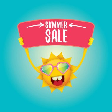 vektör yaz mutlu güneş satışı teklif işareti tutarak