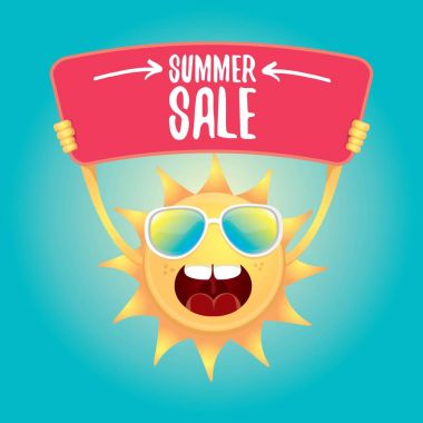 vektör yaz mutlu güneş satışı teklif işareti tutarak