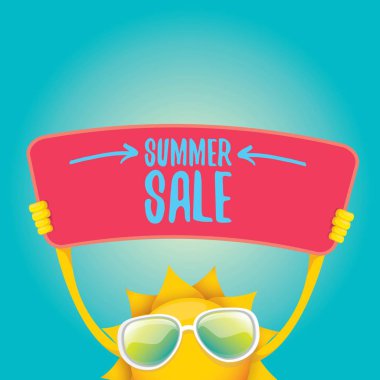 vektör yaz mutlu güneş satışı teklif işareti tutarak