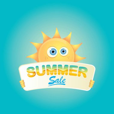 vektör yaz mutlu güneş satışı teklif işareti tutarak