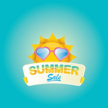 vektör yaz mutlu güneş satışı teklif işareti tutarak