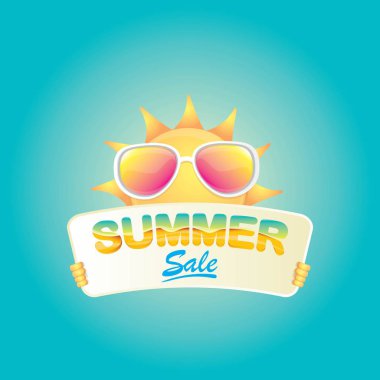 vektör yaz mutlu güneş satışı teklif işareti tutarak