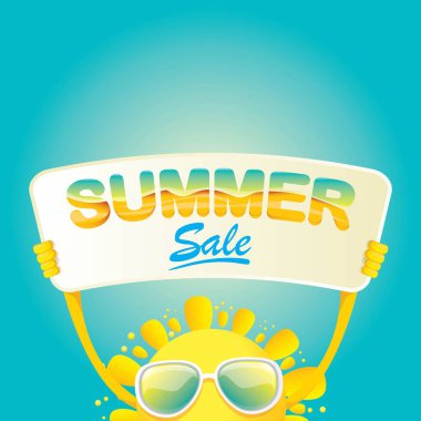 vektör yaz mutlu güneş satışı teklif işareti tutarak