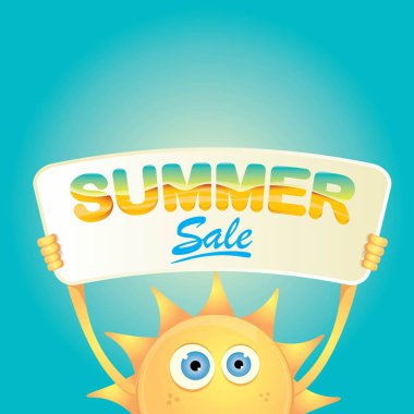 vektör yaz mutlu güneş satışı teklif işareti tutarak