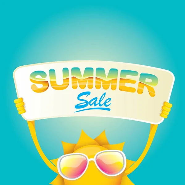 Vector summer happy sun holding sale offer sign — Stock Vector