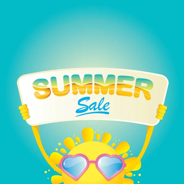 Vector summer happy sun holding sale offer sign — Stock Vector