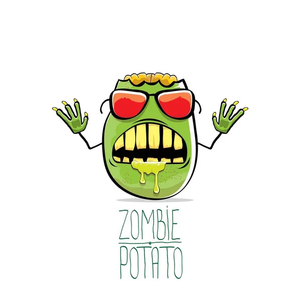 Vector engraçado cartoon bonito verde zumbi batata isolada no fundo branco. Halloween monstro vegetal caráter funky — Vetor de Stock