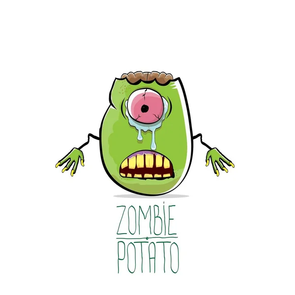 Kartun vektor lucu kentang zombie hijau lucu terisolasi pada latar belakang putih. Halloween rakasa karakter sayuran funky - Stok Vektor