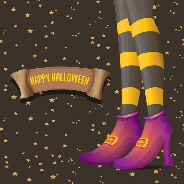 Cartel de la fiesta de Halloween vector con patas de bruja — Vector de stock