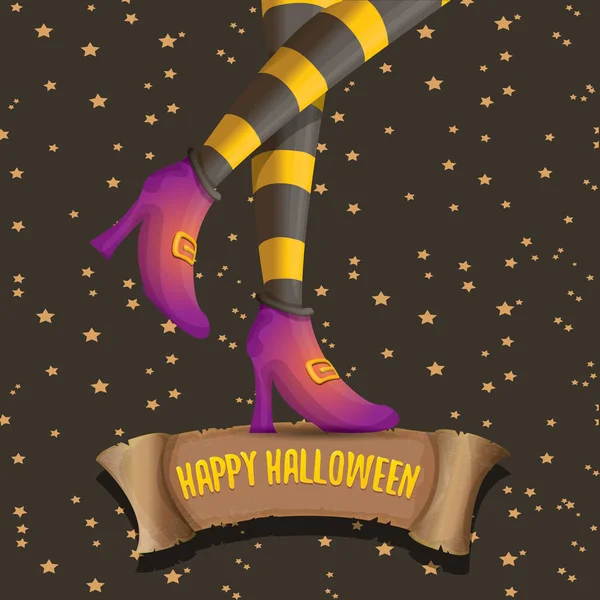 Affiche de fête d'Halloween vectorielle avec jambes de sorcière — Image vectorielle