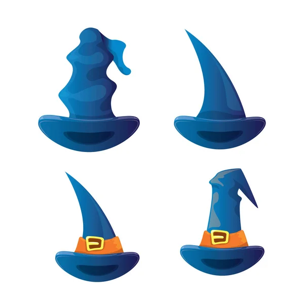 Vector de dibujos animados brillante sombrero de bruja azul aislado — Vector de stock