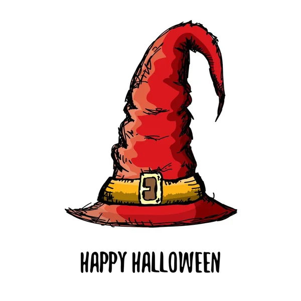 Vector bosquejo rojo halloween bruja sombrero aislado en blanco — Vector de stock