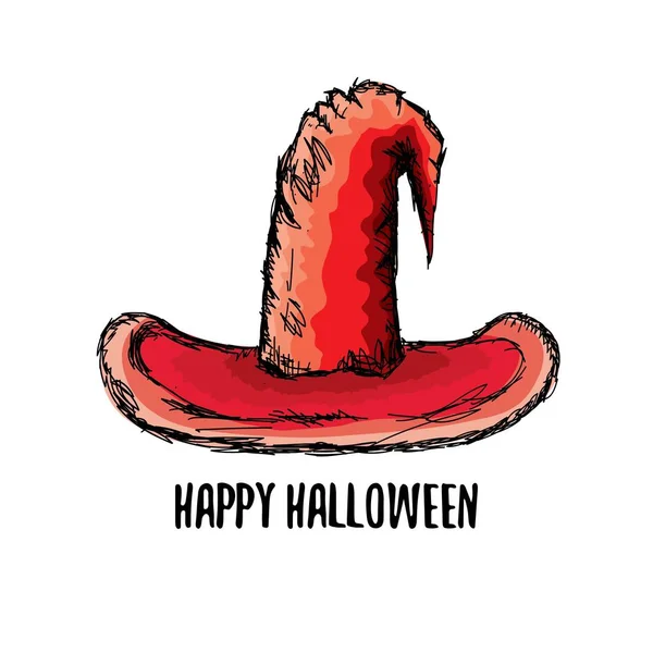 Dessin vectoriel chapeau de sorcière halloween rouge isolé sur blanc — Image vectorielle