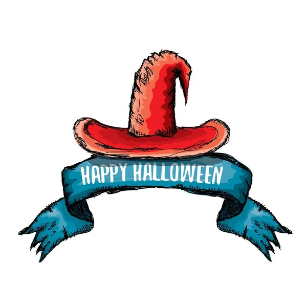 Vector bosquejo rojo halloween bruja sombrero aislado en blanco — Vector de stock