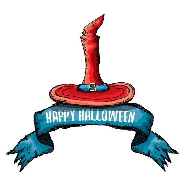 Vector bosquejo rojo halloween bruja sombrero aislado en blanco — Vector de stock