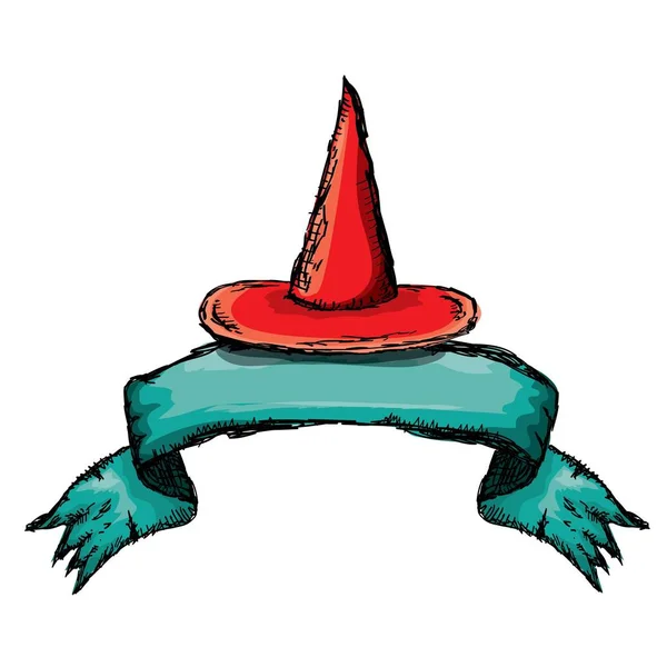 Vektorové skici červená halloween čarodějnice klobouk izolované na bílém — Stockový vektor