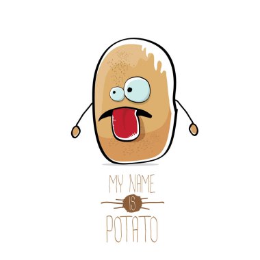 komik karikatür şirin kahverengi patates üzerinde beyaz izole vektör