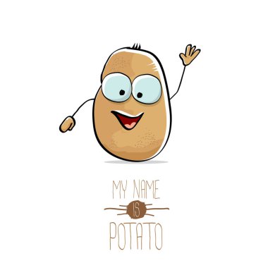 komik karikatür şirin kahverengi patates üzerinde beyaz izole vektör
