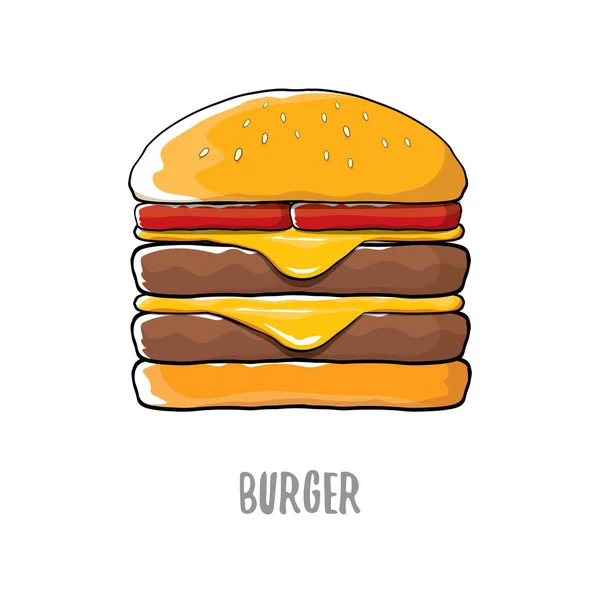 Vector cartoon burger with cheese, meat and salad icon isolated on white background. — Stock Vector