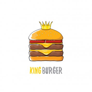 vektör karikatür royal Kral burger peynir ve beyaz arka plan üzerinde izole altın taç simgesi.