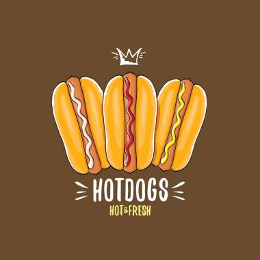 vektör karikatür sosis simgesi üzerinde izole kahverengi zemin ayarlayın. Vintage sıcak köpek poster ya da etiket tasarım