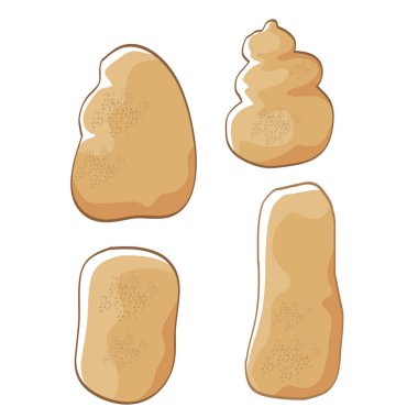 Beyaz arka plan üzerinde izole vektör komik karikatür şirin kahverengi patates set.