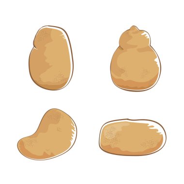 Beyaz arka plan üzerinde izole vektör komik karikatür şirin kahverengi patates set.