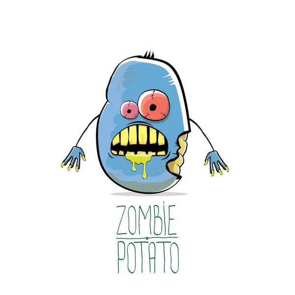 Kartun vektor lucu kentang zombie biru manis terisolasi pada latar belakang putih. Halloween rakasa karakter sayuran funky - Stok Vektor