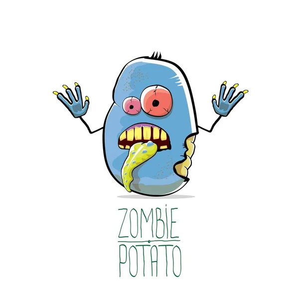 Komik karikatür sevimli mavi zombi patates beyaz arka plan üzerinde izole vektör. Halloween canavar sebze funky karakter — Stok Vektör