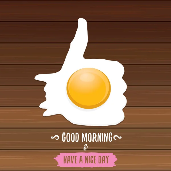 Guten Morgen. Frühstück gebratenes Hühnerei mit einem orangefarbenen Eigelb in der Mitte des Spiegelei flach auf Holztischhintergrund liegend. Ansicht von oben — Stockvektor