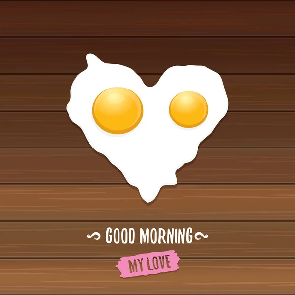 Концепція доброго ранку. сніданок смажене куряче яйце з апельсиновим жовтком в центрі фритюрниці, що лежить на дерев'яному столі. вид зверху — стоковий вектор