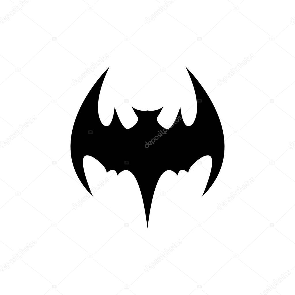 Vector halloween black bat animal icon or sign isolated on white background. vector bat silhouette with wings. vector abstract bat tattoo art concept design template