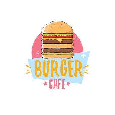 vektör karikatür burger Cafe logo tasarım şablonu hamburger. etiket tasarım öğesi veya burger house logosu
