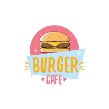 vektör karikatür burger Cafe logo tasarım şablonu hamburger. etiket tasarım öğesi veya burger house logosu