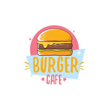 vektör karikatür burger Cafe logo tasarım şablonu hamburger. etiket tasarım öğesi veya burger house logosu
