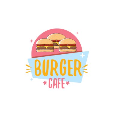 vektör karikatür burger Cafe logo tasarım şablonu hamburger. etiket tasarım öğesi veya burger house logosu