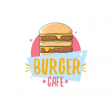 vektör karikatür burger Cafe logo tasarım şablonu hamburger. etiket tasarım öğesi veya burger house logosu