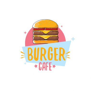 vektör karikatür burger Cafe logo tasarım şablonu hamburger. etiket tasarım öğesi veya burger house logosu