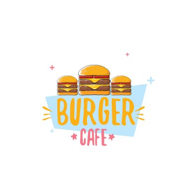vektör karikatür burger Cafe logo tasarım şablonu hamburger. etiket tasarım öğesi veya burger house logosu