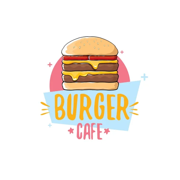 Vektor-Cartoon-Burger-Café-Logo-Design-Vorlage mit Hamburger. Etikett Designelement oder Burger House Logo — Stockvektor