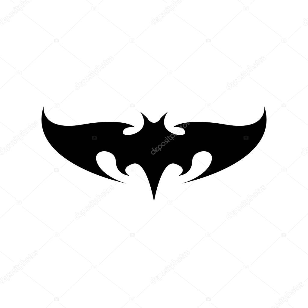 Vector halloween black bat animal icon or sign isolated on white background. vector bat silhouette with wings. vector abstract bat tattoo art concept design template