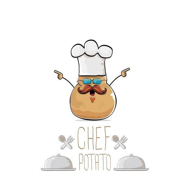 Vetor engraçado desenho animado bonito marrom chef batata com bigode e barba — Vetor de Stock