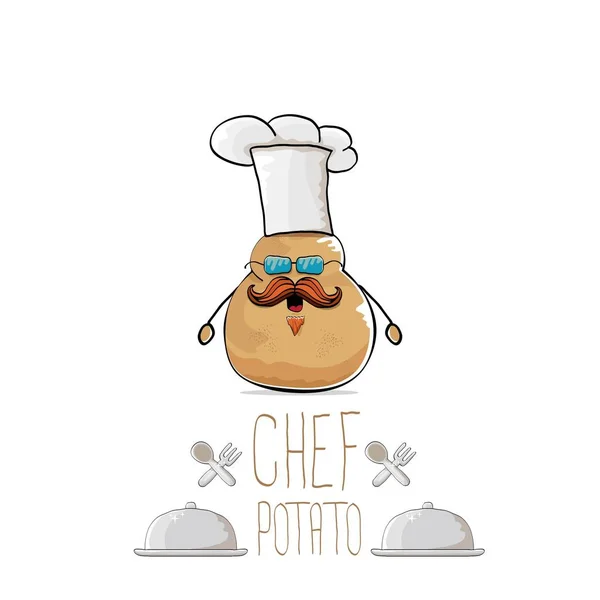Vector grappige cartoon schattig bruin chef-kok aardappel met snor en baard — Stockvector