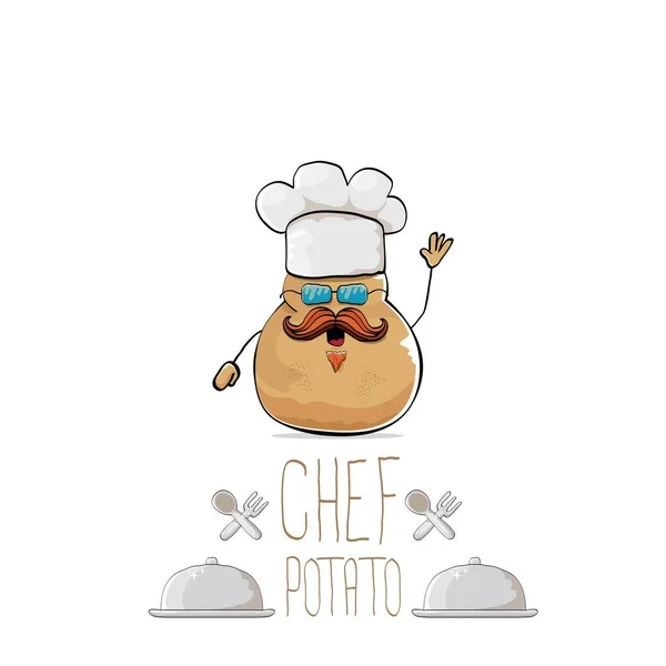 Vettore divertente cartone animato carino marrone chef patata con baffi e barba — Vettoriale Stock