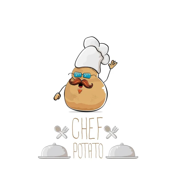 Vettore divertente cartone animato carino marrone chef patata con baffi e barba — Vettoriale Stock