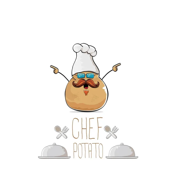 Vecteur drôle dessin animé mignonne pomme de terre chef brun avec moustache et barbe — Image vectorielle