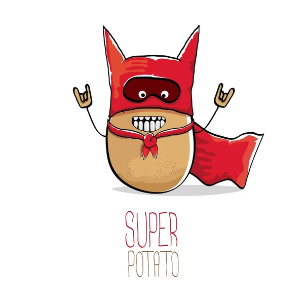Vektor vtipné kreslené roztomilé hnědé super hrdina brambor s červenou hrdina mys — Stockový vektor